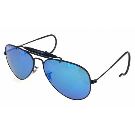 Ray Ban 3030 58 Outdoorsman Nero/blu Specchio Polarizzato Custom Remix Personalizzato